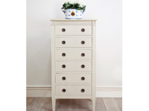 Gustavian Tall Chest of 6 Drawers in Chalk Grey