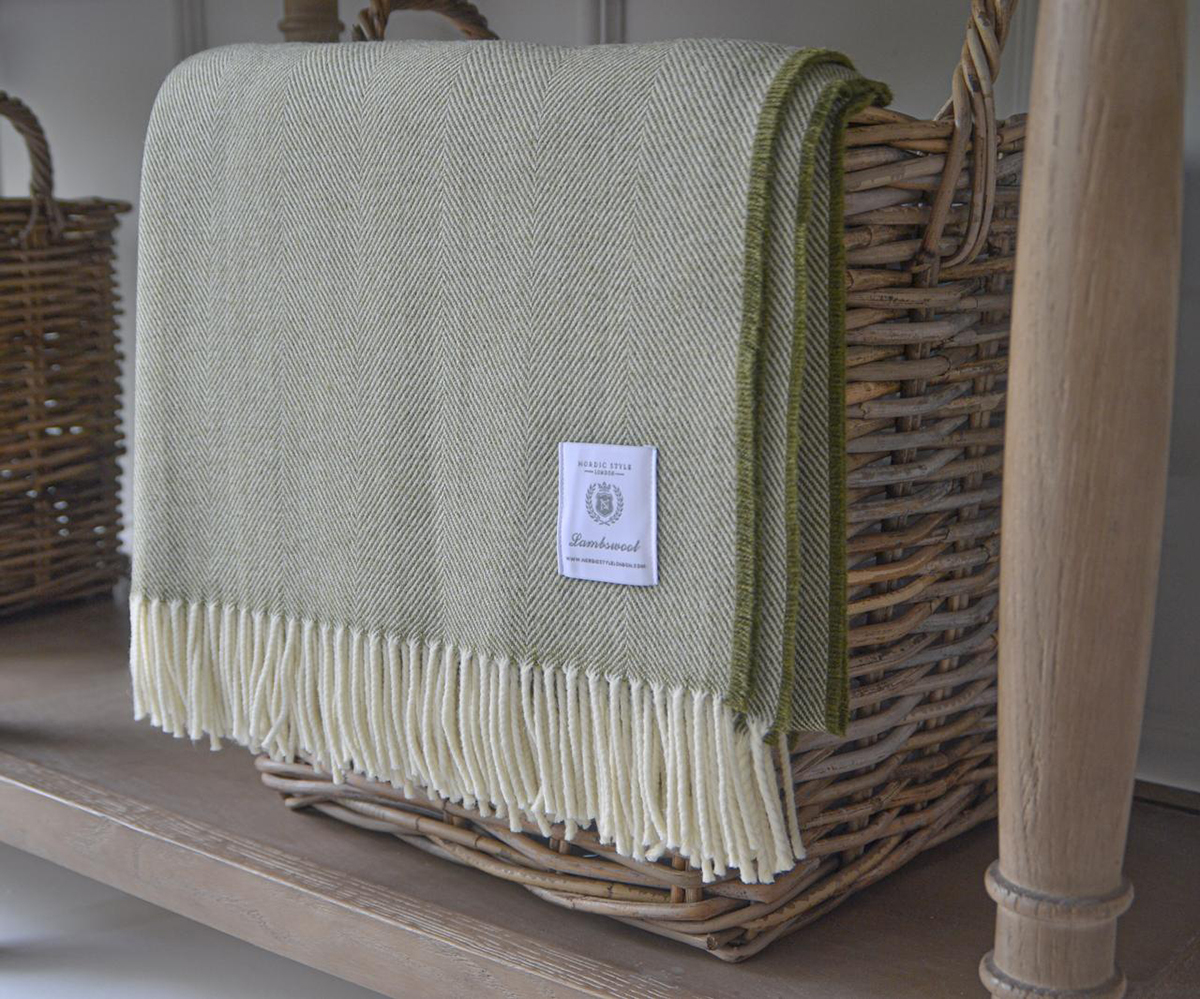 Lambswool Blanket - Fern Herringbone