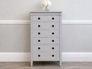 Gustavian Tall Chest of 6 Drawers in Chalk Grey