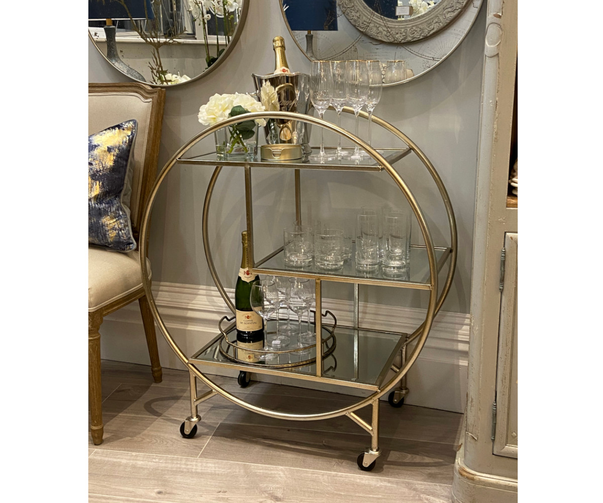 Round Drinks Trolley with Mirrored Shelves