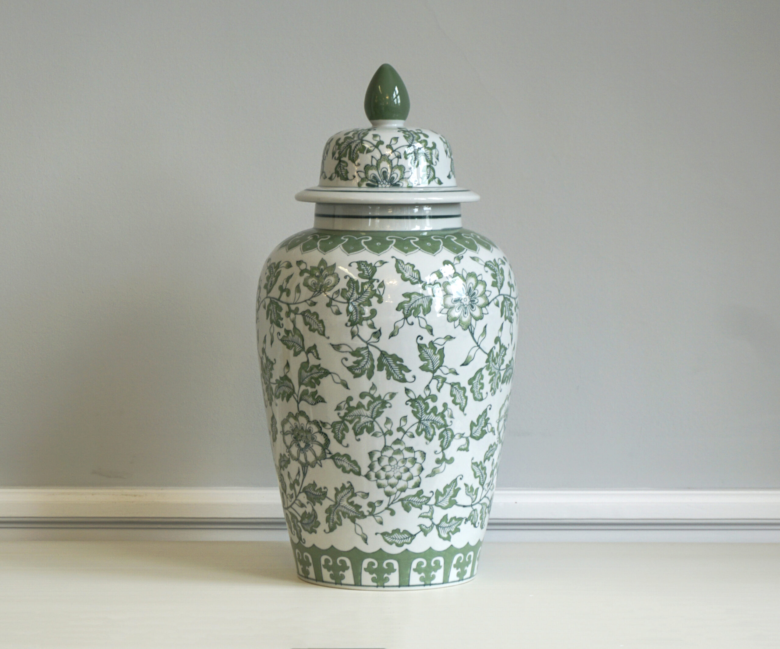 Green & White Azelea Ginger Jar