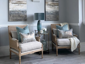 Louis XVI Rattan Back Armchair in Arran Linen