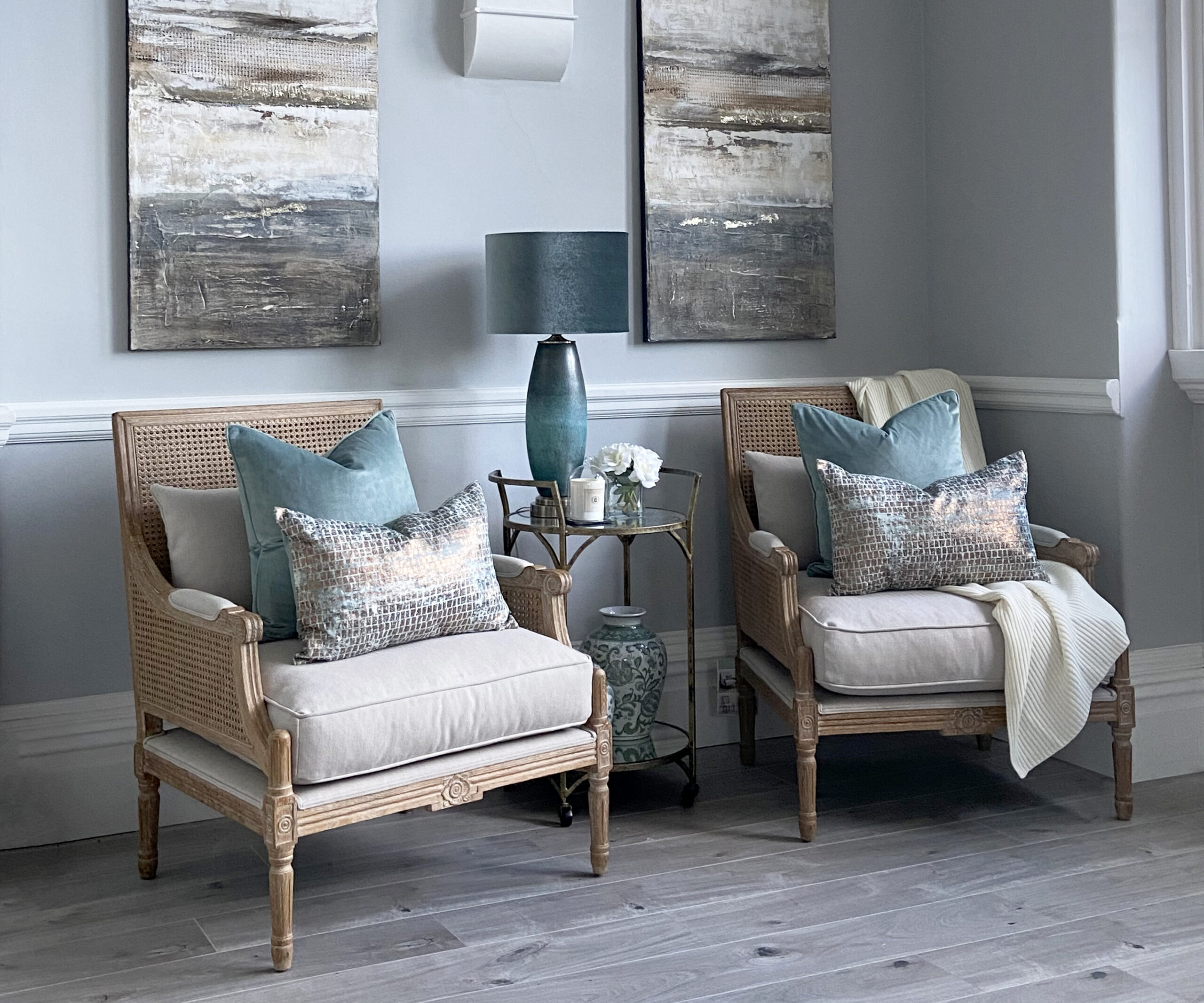 Louis XVI Rattan Back Armchair in Arran Linen