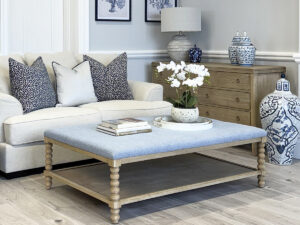 Large Bobbin Upholstered Coffee Table in Denim, 140cm