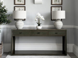 Oriental Style Mei 3 Drawer Console Table in Moss