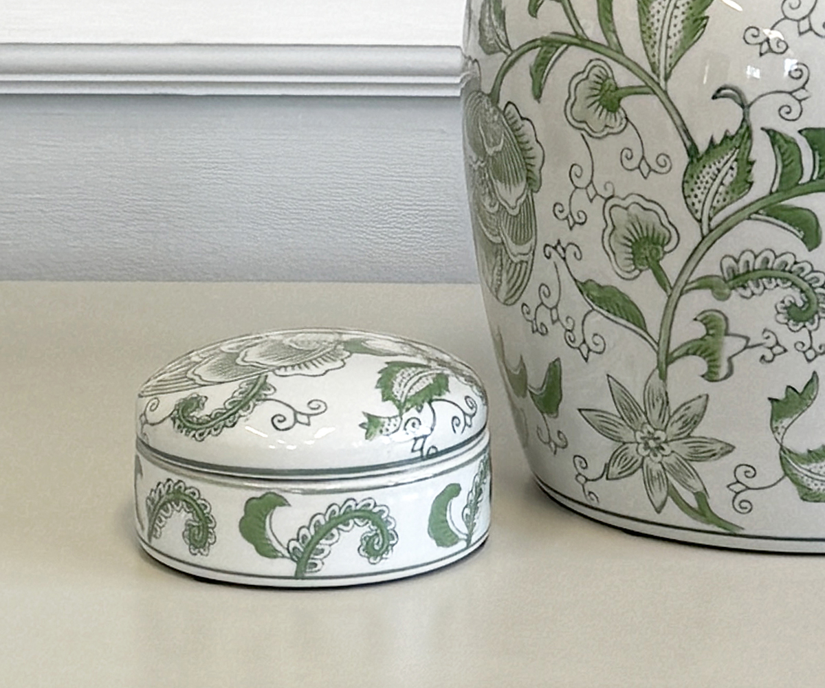 Green Floral Trinket Pot