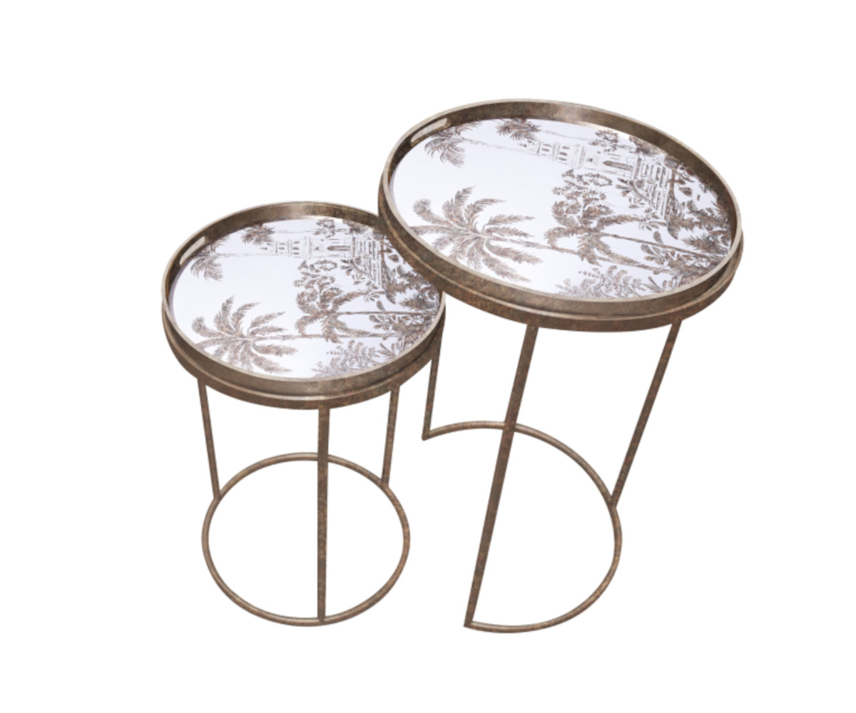 set of 2 botanical palm tables WEB