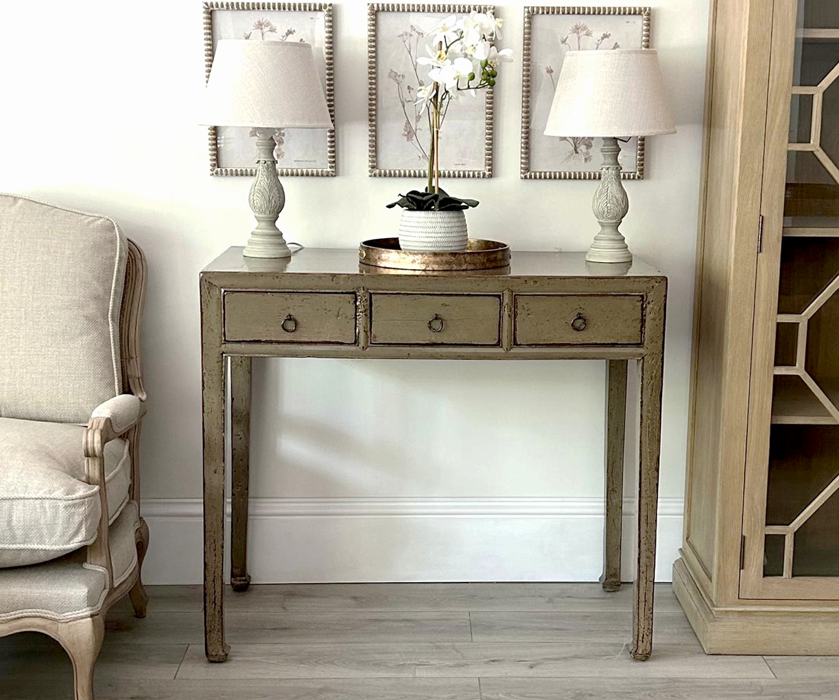 Original 3 Drawer Console Table in Grey