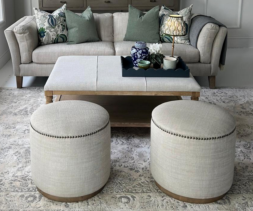 Amelia Ottoman in Linen