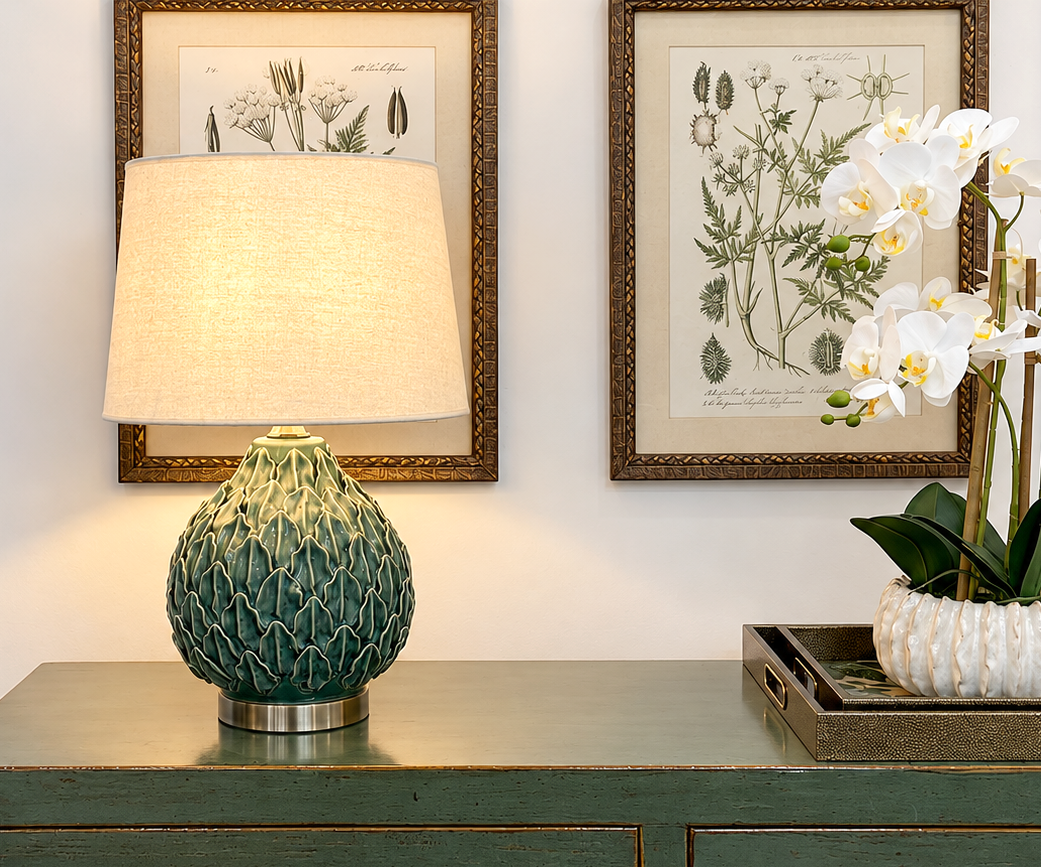 Mulberry Lamp & Shade in Frosty Spruce