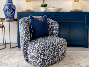Clara Swivel Chair in Positano Ink