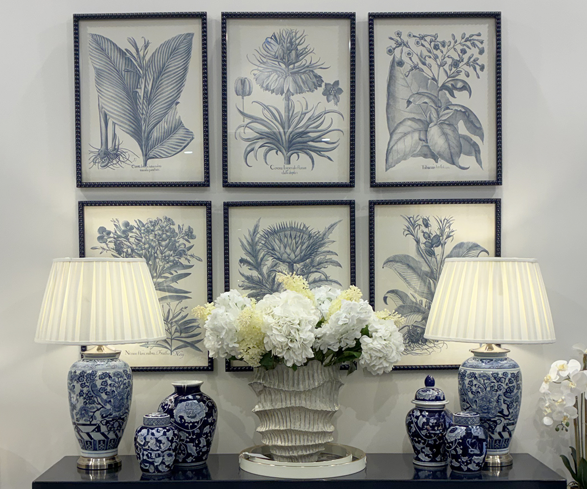 Set of 6 Framed Indigo Thistles Prints