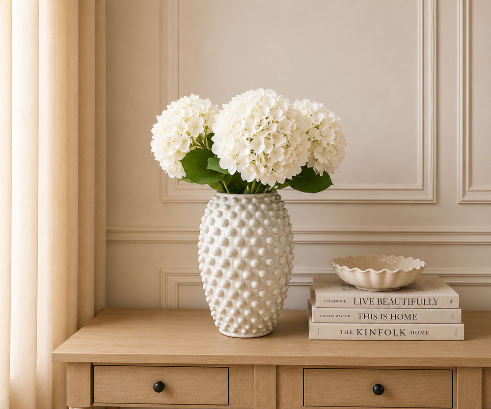 Real Touch Tall White Hydrangea Stem, 62cm