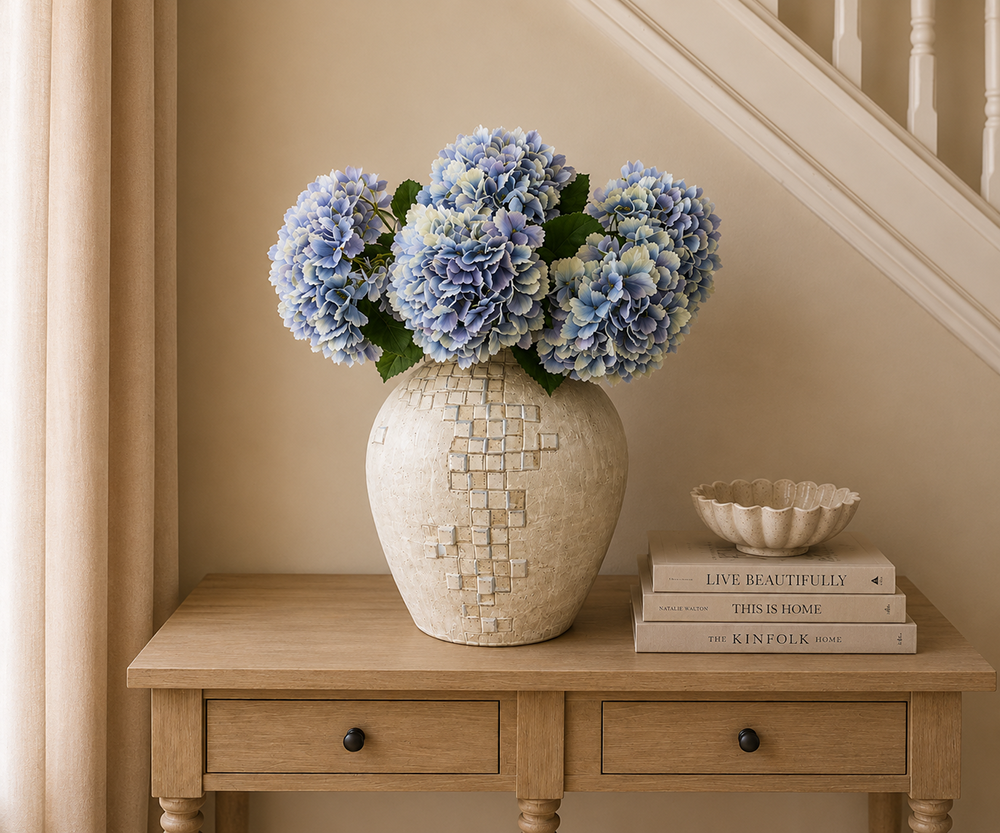 Real Touch Pale Blue Hydrangea Stem, 63cm
