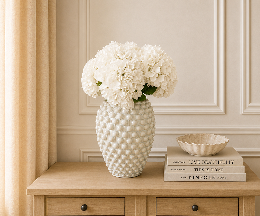 Real Touch White Hydrangea Stem, 50cm