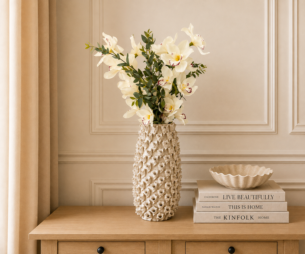 Real Touch White & Pink Cymbidium Orchid Stem, 91cm
