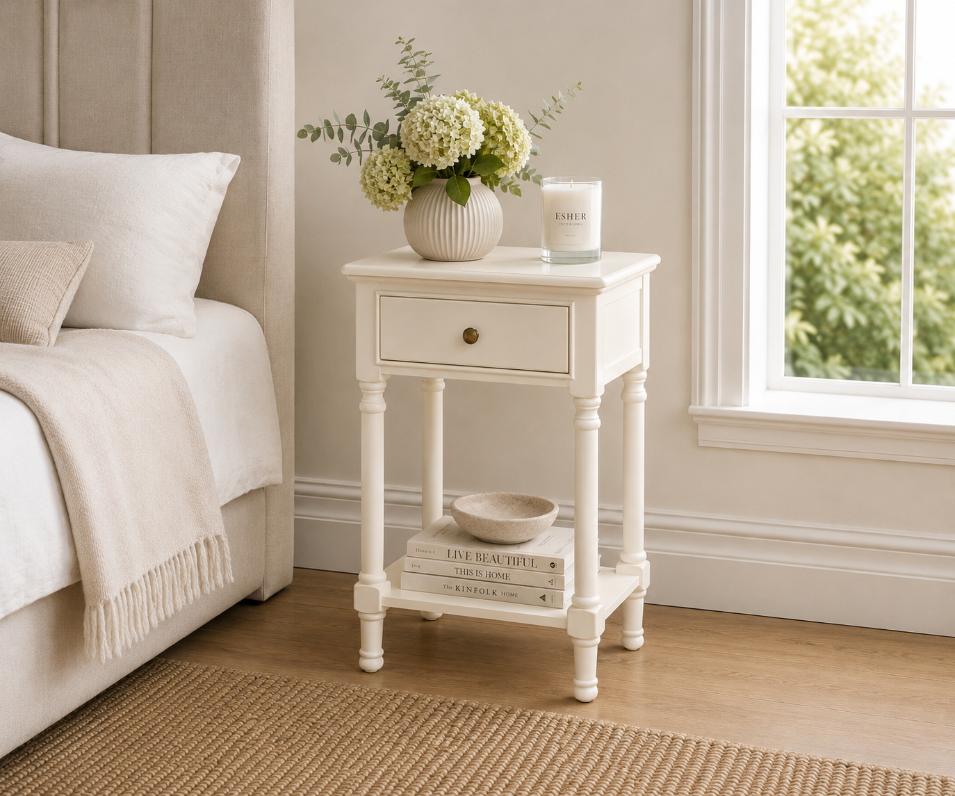 Hugo Side Table with One Drawer and Marble Top