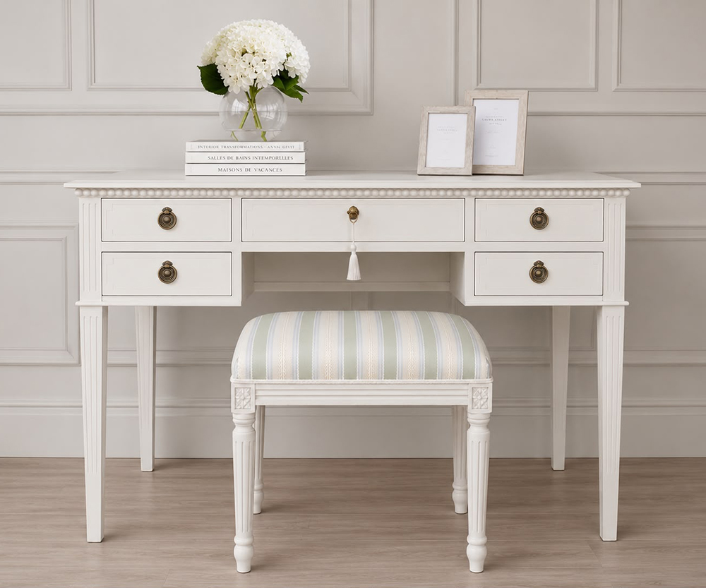 Gustavian Oak Desk in Chalk Grey