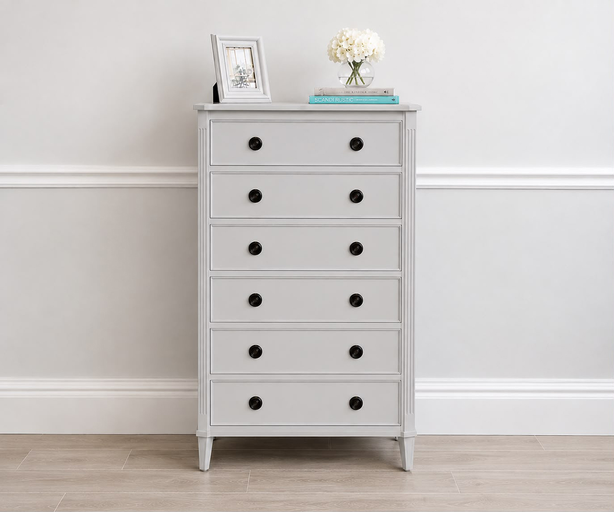 Anna Tall Chest of 6 Drawers in Chalk Grey