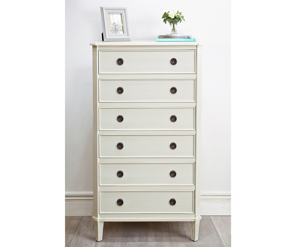 Anna Tall Chest of 6 Drawers in Chalk Grey