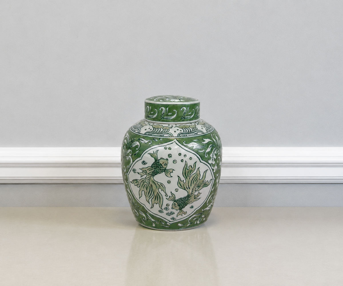 8.5" Emerald Koi Jar with Flat Lid