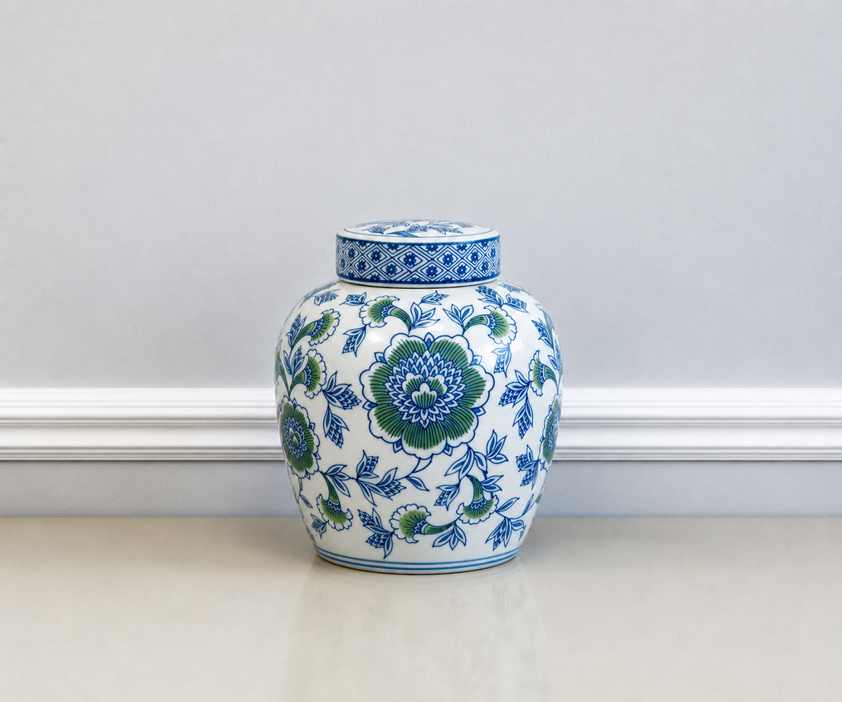 8.5" Moutan Peony Jar with Flat Lid
