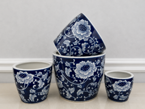 Floral Ceramic Plant Pot - Lotus (Set of 4)