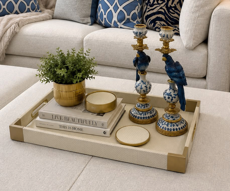 Set of 4 Faux Leather Coasters in Cream